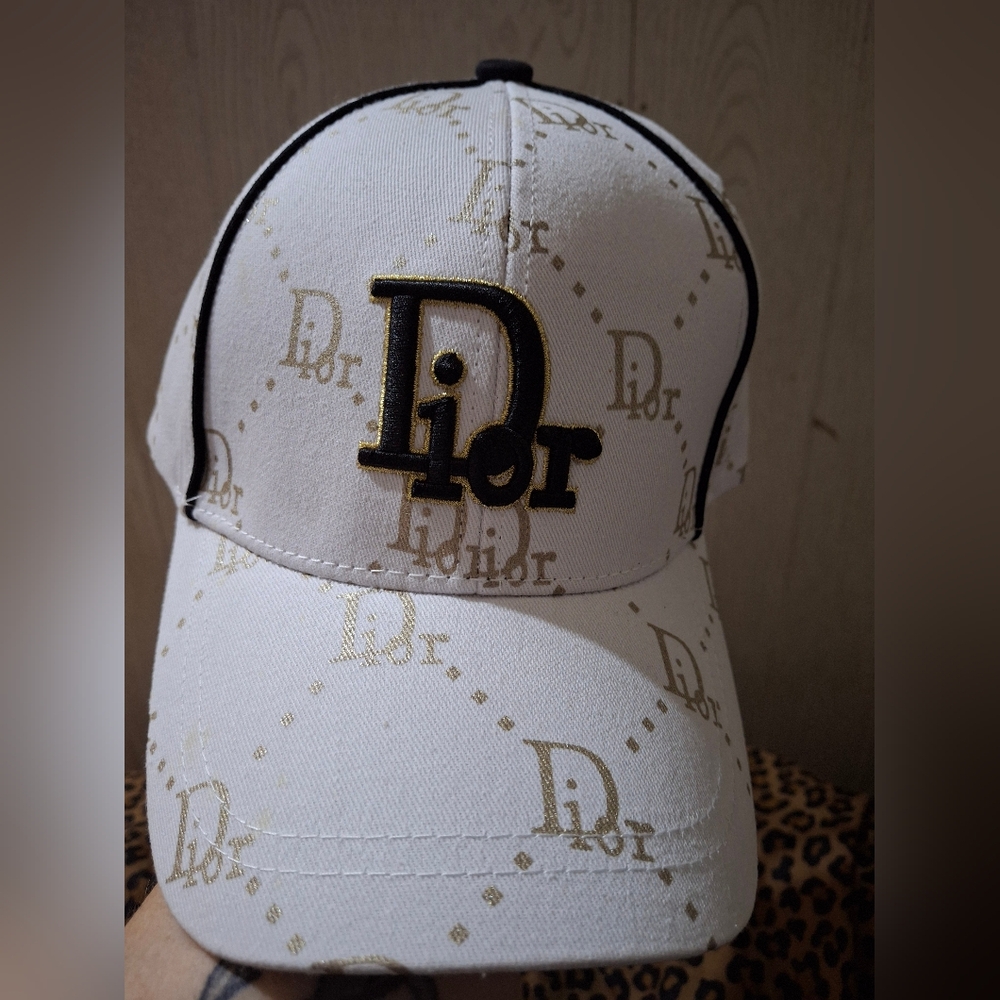 Dior White Cap with Navy And Gold Accents